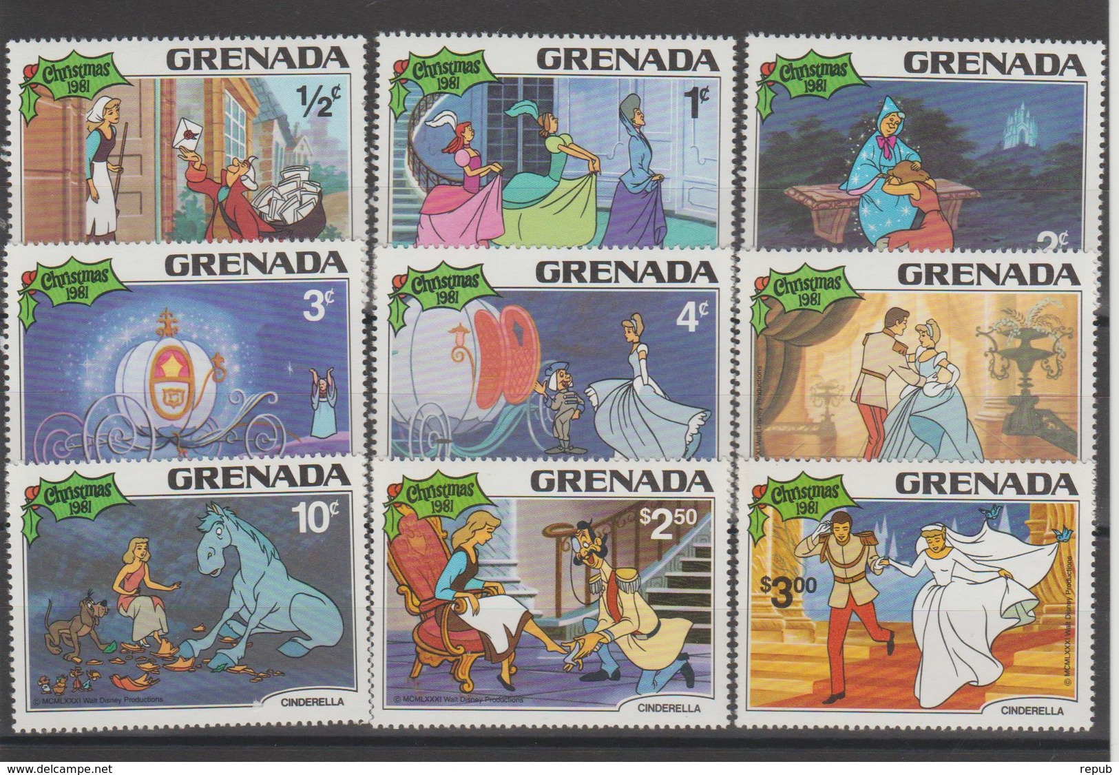 Disney Grenade Grenada 1981 Série 989-97 9 Val ** MNH - Disney