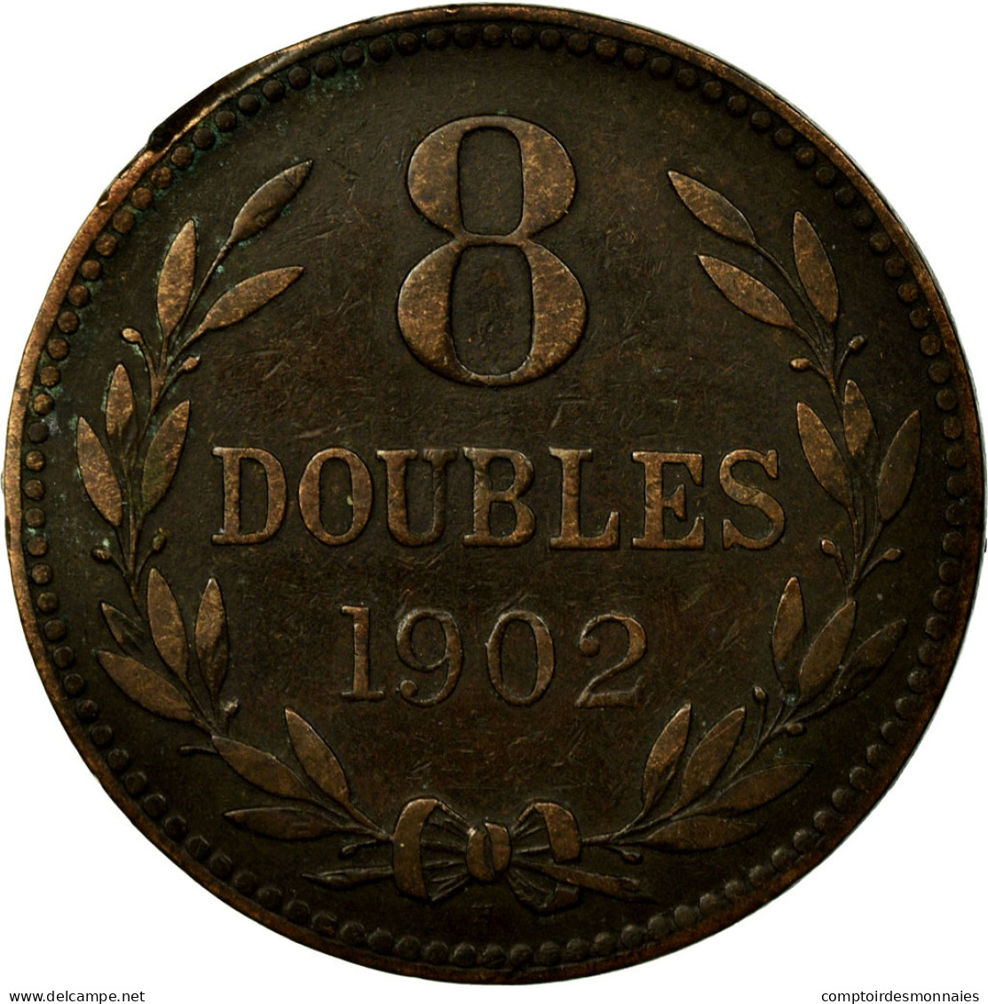 Monnaie, Guernsey, 8 Doubles, 1902, Heaton, Birmingham, TB, Bronze, KM:7 - Guernsey