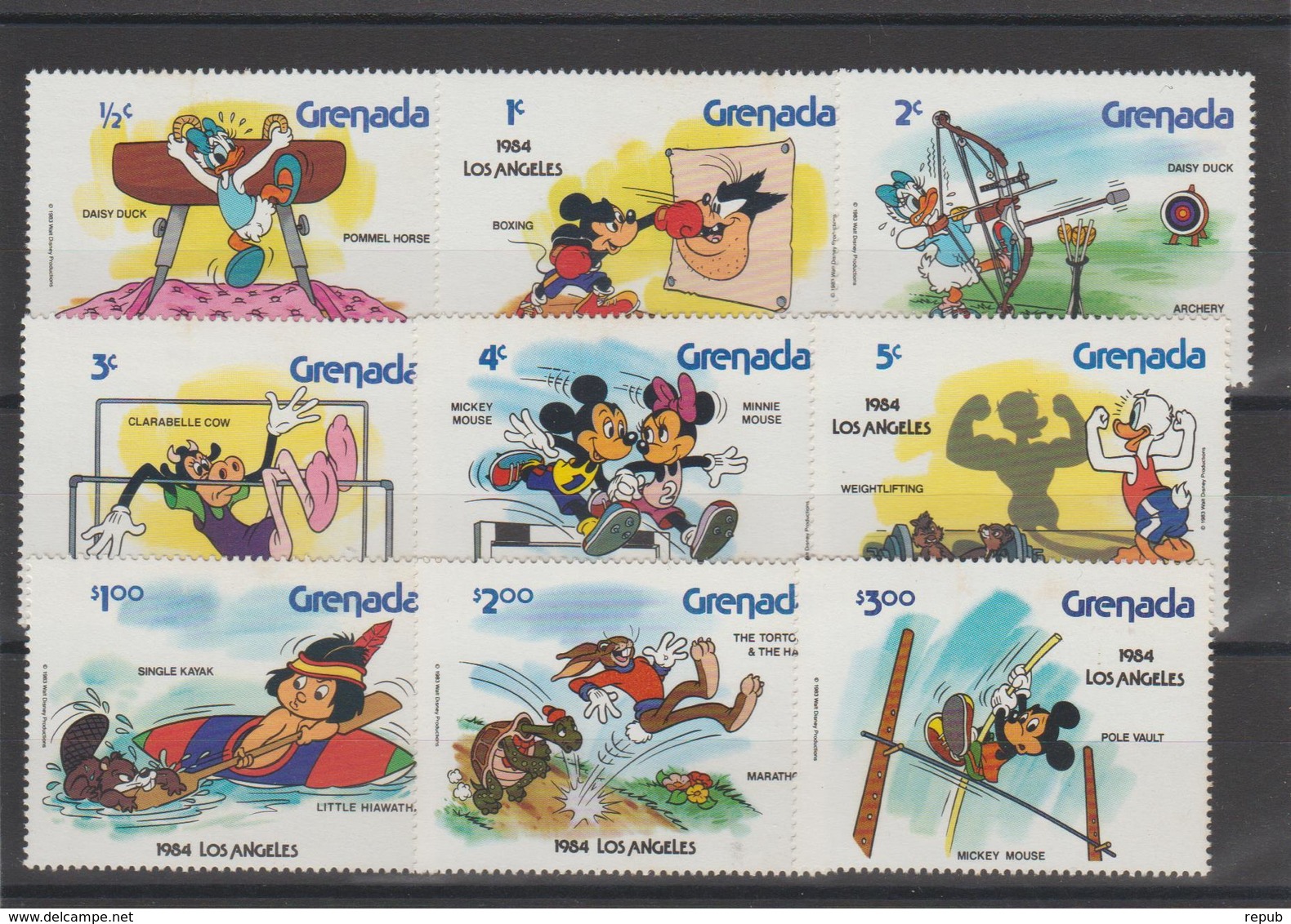 Disney Grenade Grenada 1984 Série 1111-119 9 Val ** MNH - Disney