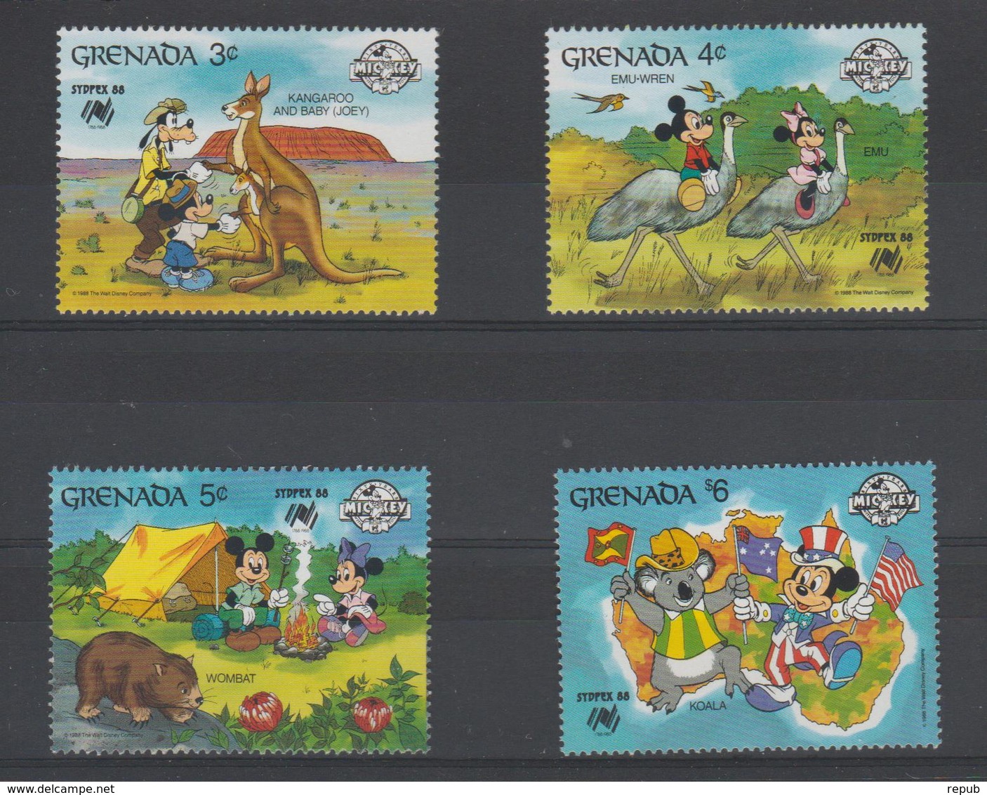 Disney Grenade Grenada 1988 Série 1591-594 4 Val ** MNH - Disney