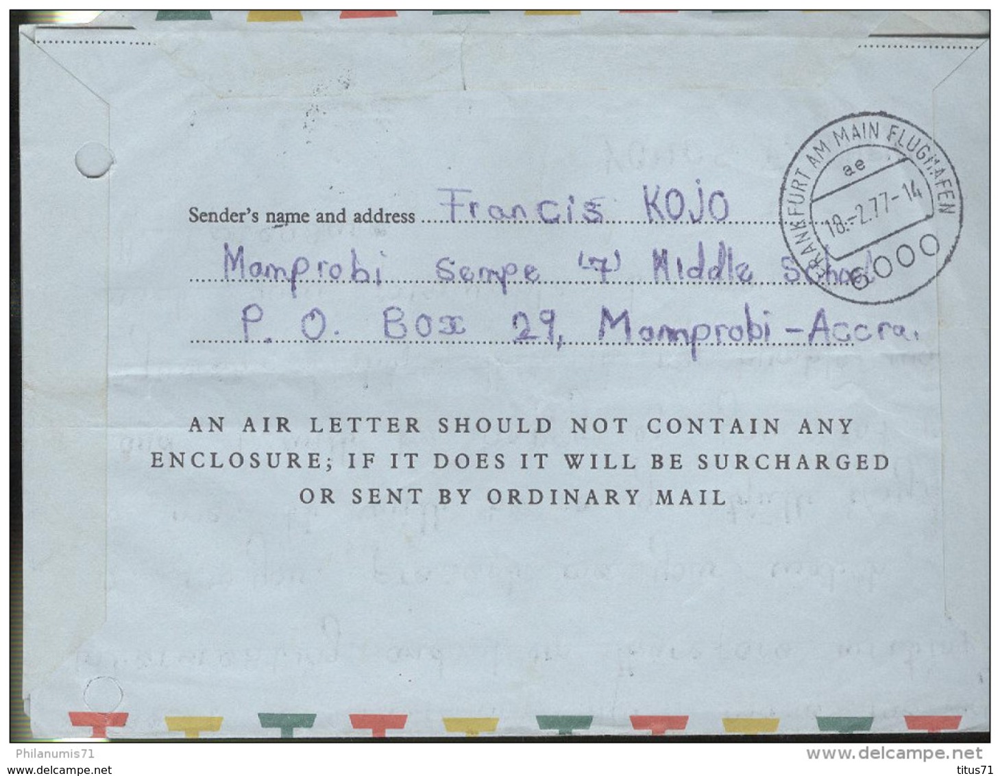 Marcophilie - Lettre Ghana Vers La Suisse - 1977 - Ghana (1957-...)