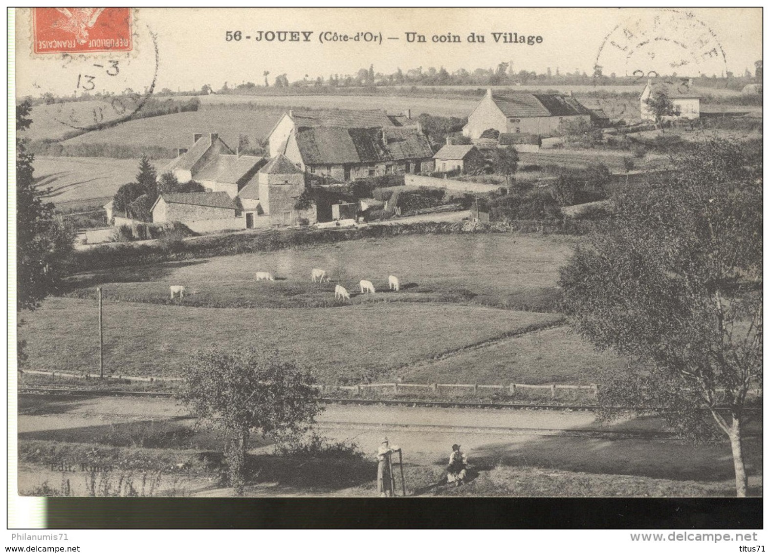 CPA Jouey - Un Coin Du Village - Circulée 1913 - Autres & Non Classés