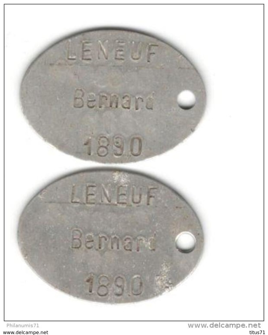 2 Plaques D'identification De Soldat Identiques - Centre Mobilisateur D'Auxonne - Classe 1890 - Equipement