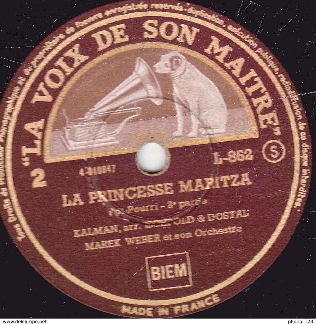 78 Trs - 30 Cm - Etat TB - LA PRINCESSE MARITZA  POT-POURRI 1re Et 2e Parties  MAREK WEBER Et Son Orchestre - 78 T - Disques Pour Gramophone