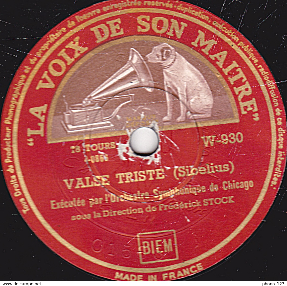 78 Trs - 30 Cm - Etat B - VALSE TRISTE - SERENADE - Orchestre Symphonique De Chicago - 78 Rpm - Gramophone Records