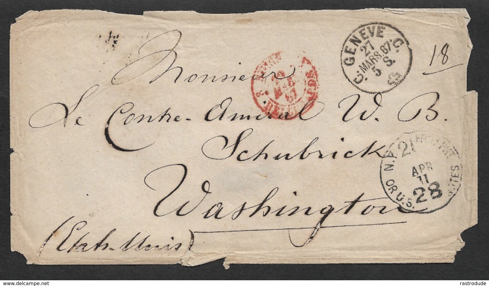 1867 BRIEF - GENF GENEVE Nach WASHINGTON, USA - Marcophilie