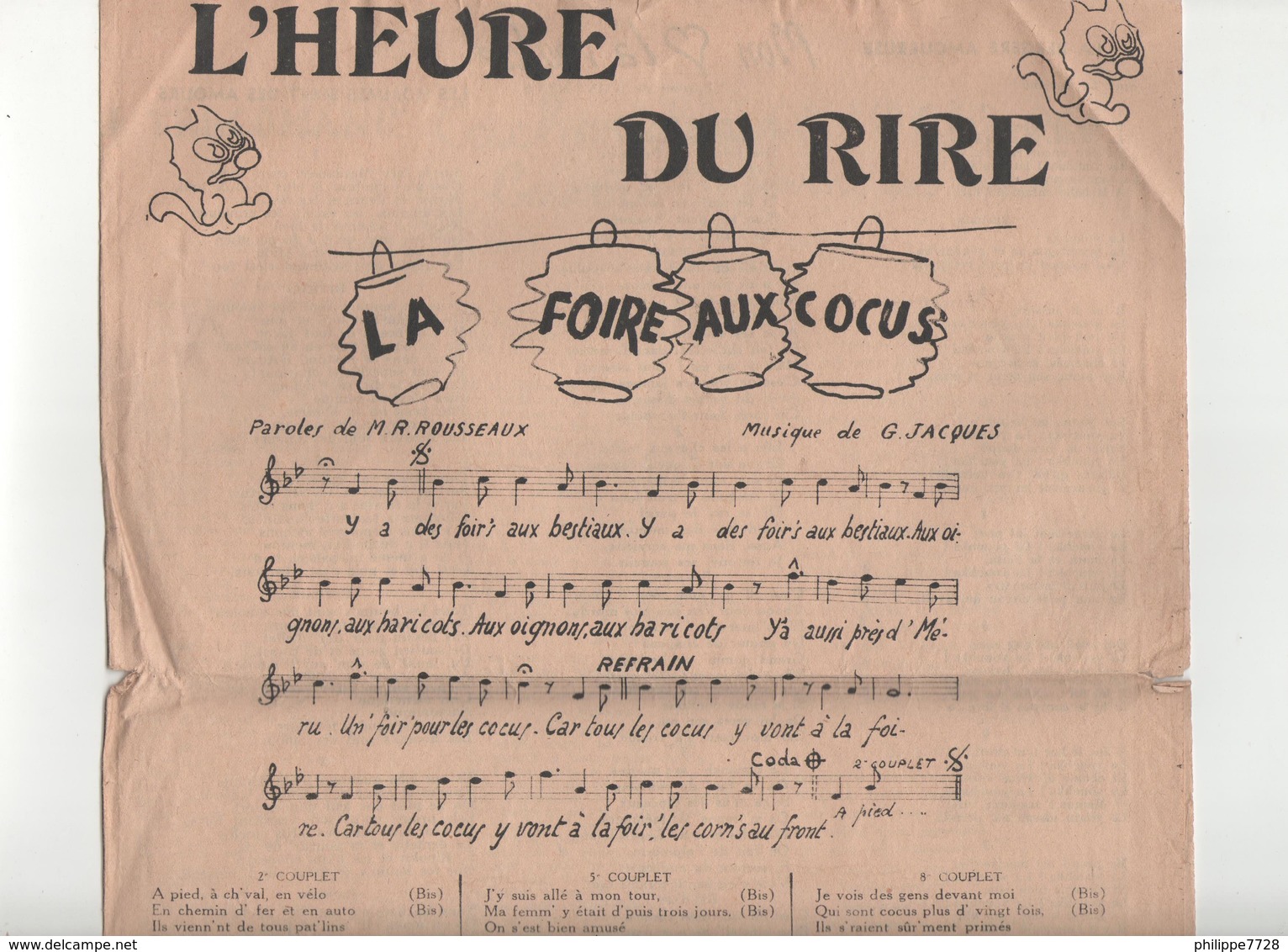 Partitions L' Heure Du Rire La Foire Aux Cocus...M.R. Rousseaux - Partitions Musicales Anciennes