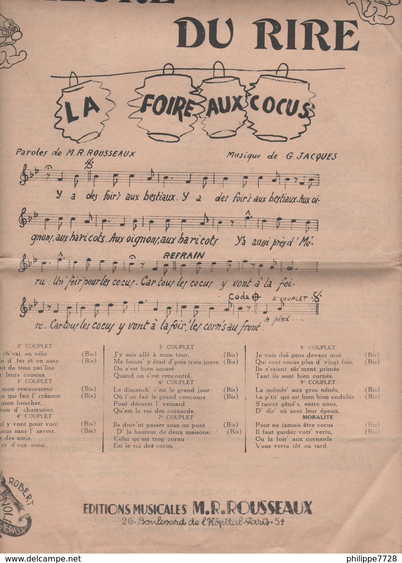 Partitions L' Heure Du Rire La Foire Aux Cocus...M.R. Rousseaux - Partitions Musicales Anciennes