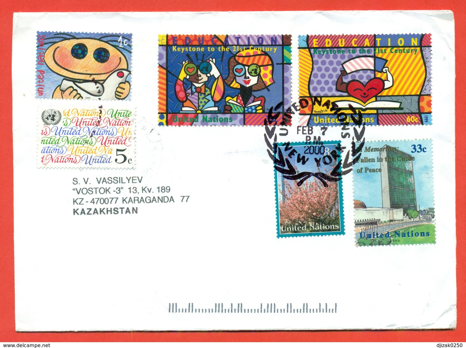 United Nation 2000. Education. Paix.UN. The Envelope Passed Mail. - Storia Postale