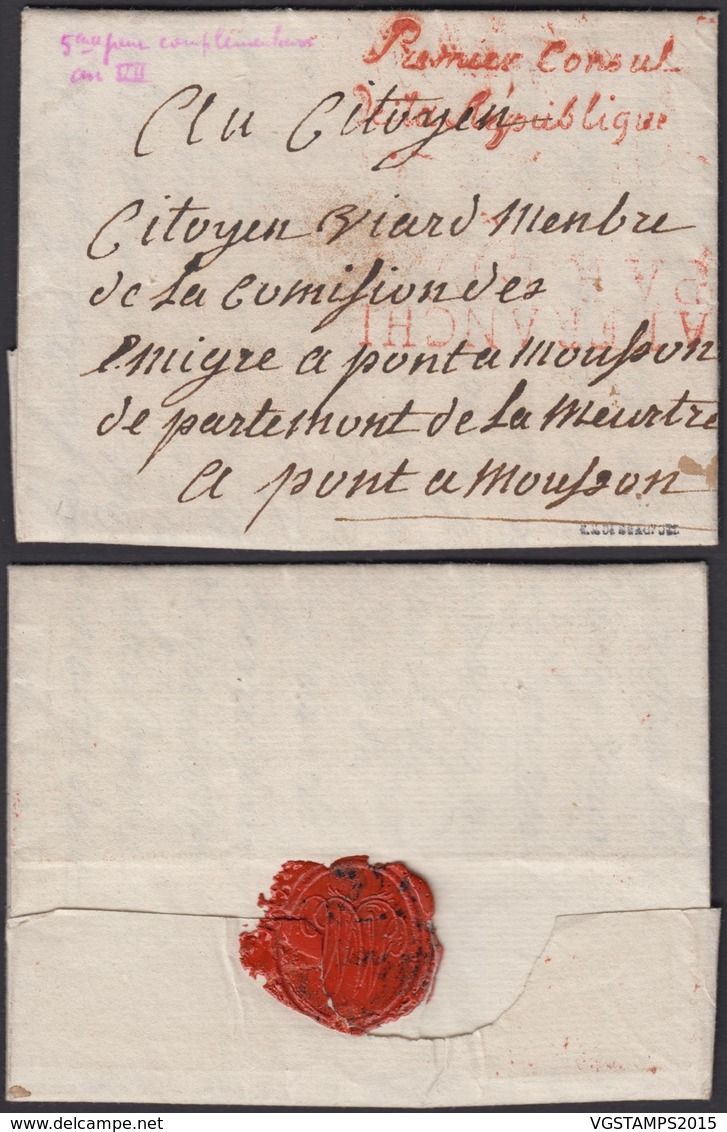 France 1779 - Précurseur Paris - Griffe Rouge " Premier Conseil De La République + Affranchi Par Etat " (6G21063) DC0767 - 1701-1800: Précurseurs XVIII