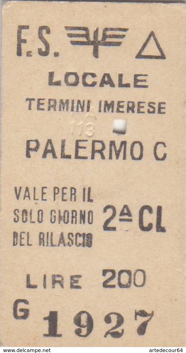 Biglietto  Ferroviario  - Termini Imerese  /  Palermo C.  - Lire 200 - Europa