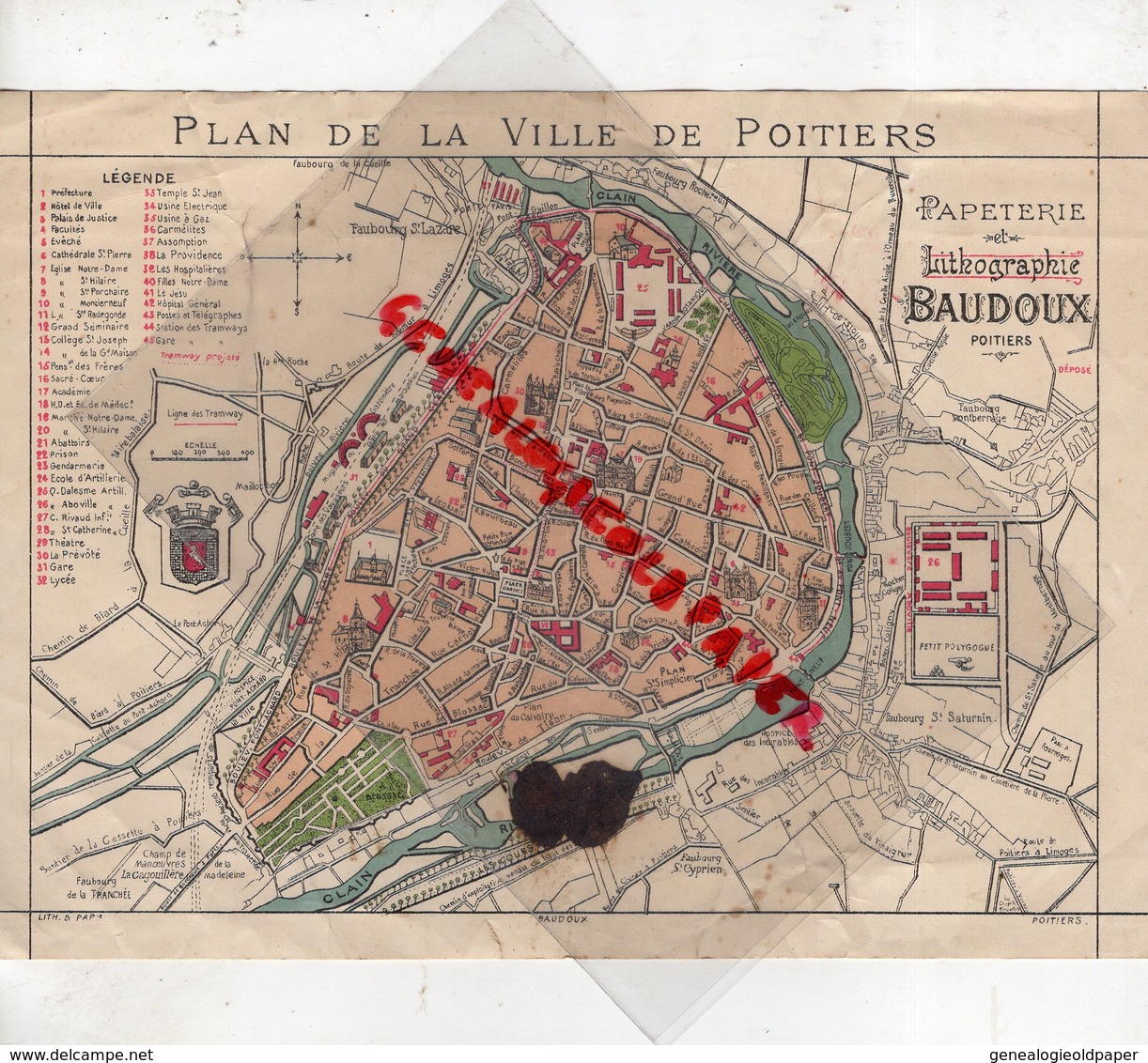 86- POITIERS- CARTE PLAN DE VILLE - PAPETERIE LITHOGRAPHIE BAUDOUX- - Cartes Géographiques