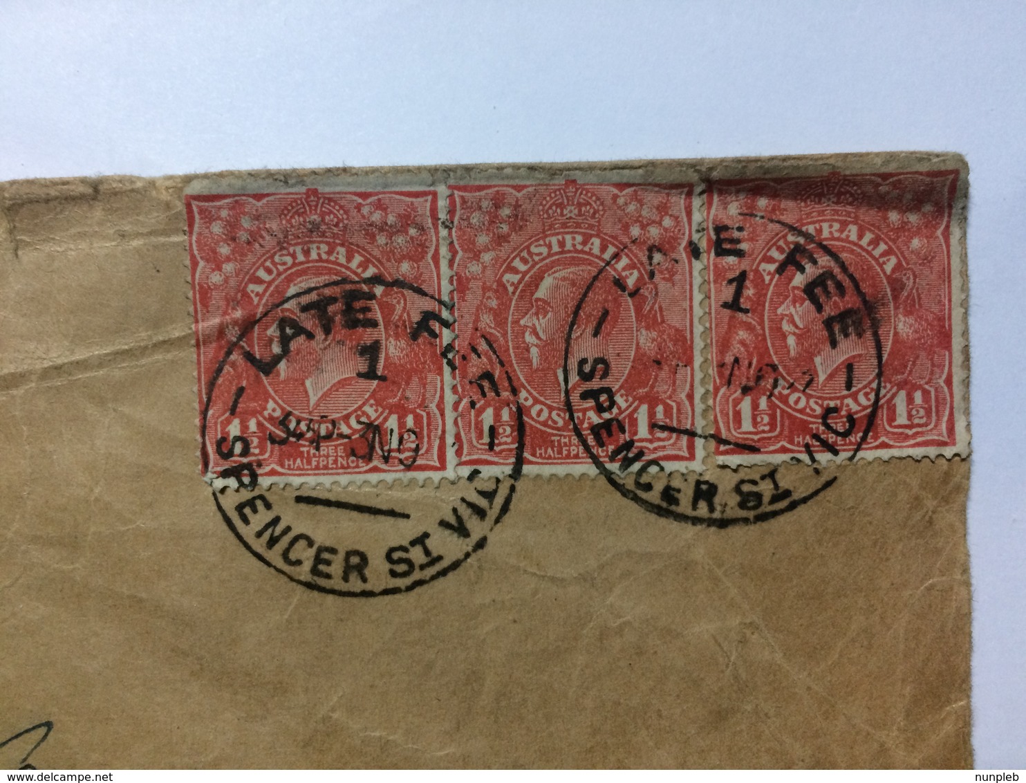 AUSTRALIA - George V Cover To Birmingham England With Late Fee Spencer St. Victoria Postmarks - Covers & Documents