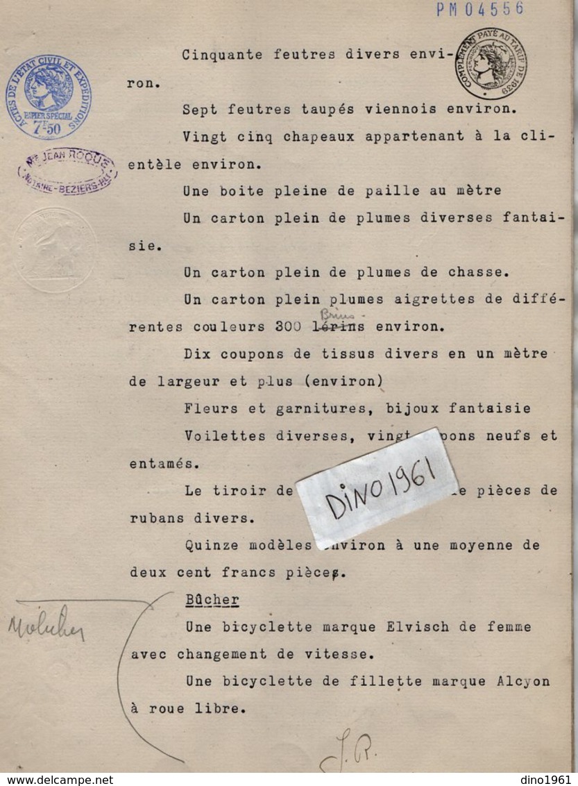 VP13.447 - BEZIERS - Acte De 1940 - Mme LOEVENSOHN - Inventaire Sur Déclaration Dans Un Immeuble Situé à EVREUX - Collezioni