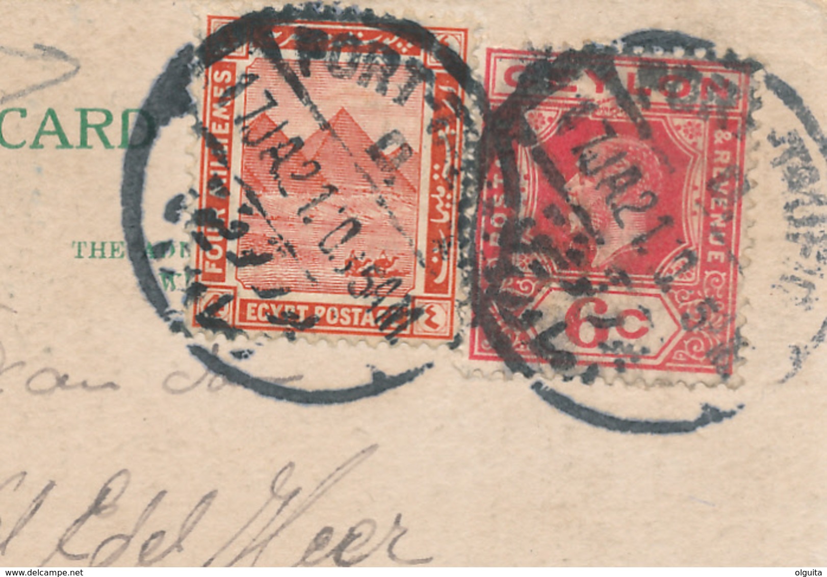 232/27 - EGYPT / CEYLON - Viewcard With MIXED Franking PORT TAUFIQ 1921 To SABANG Netherlands Indies - 1915-1921 Protectorat Britannique