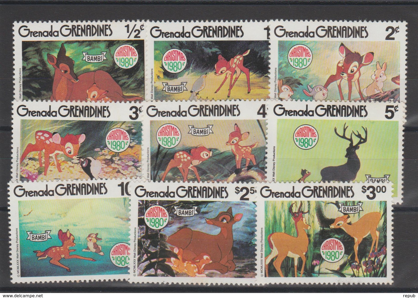 Disney Grenada Grenadines 1980 Série 369-77 9 Val ** MNH - Disney