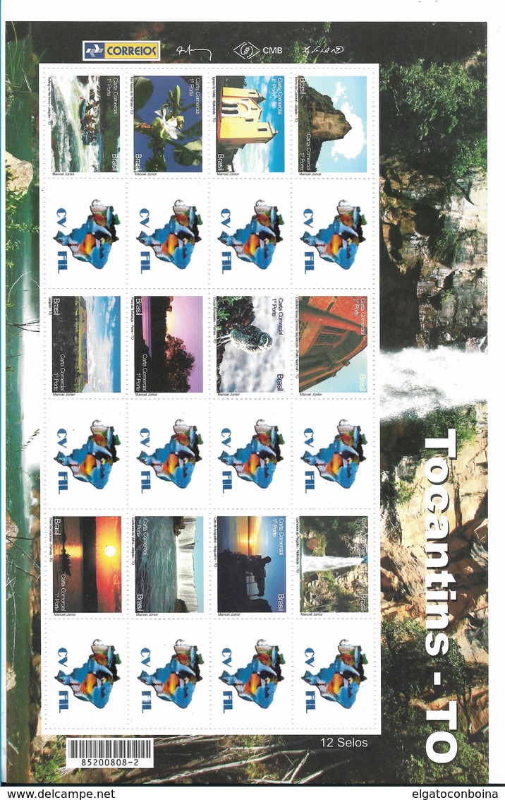 BRAZIL 2009, TOCANTINS, TOURISM, LANDSCAPES, VIEWS, FULL SHEET OF 12 VALUES WITH LABELS, SCOTT 3078 MS - Neufs
