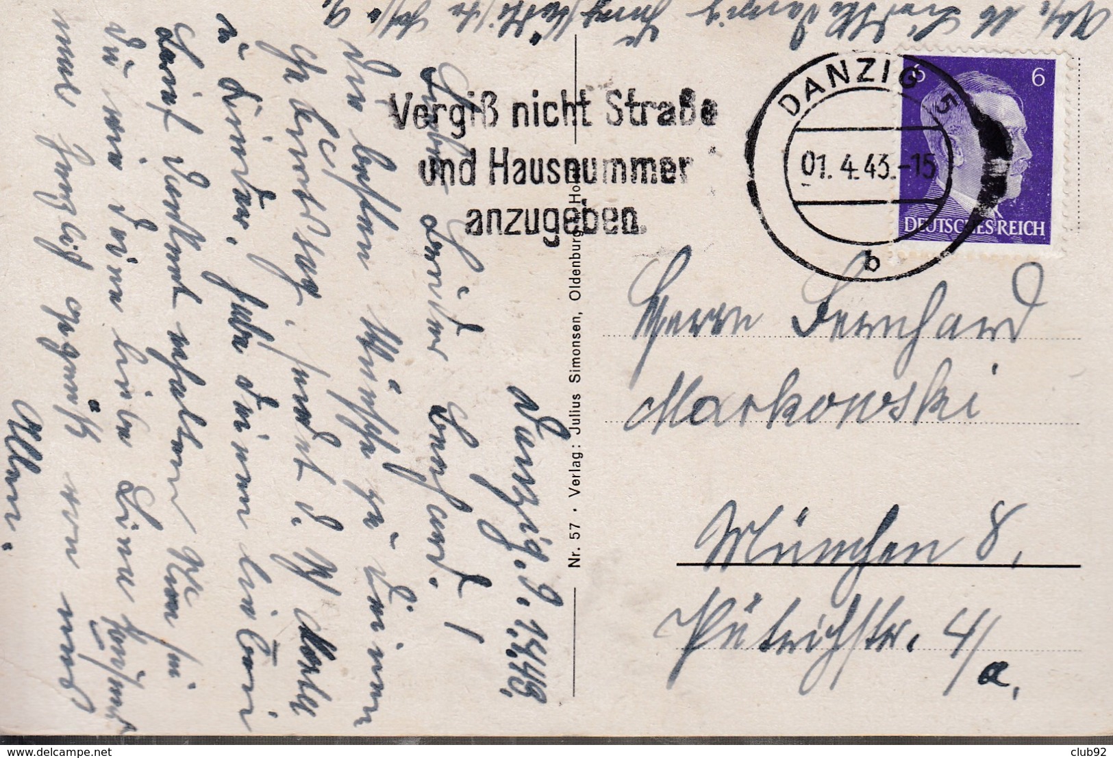 3 Doc Dt Cp Affr 6 & 12 Pfg ( Deutsc Reich ) + Pae 32 Danzig(.) Danzig 5/ Les 1.4.43 &30.3.44+ 182A /  L.* Danzig* / 16. - Autres & Non Classés