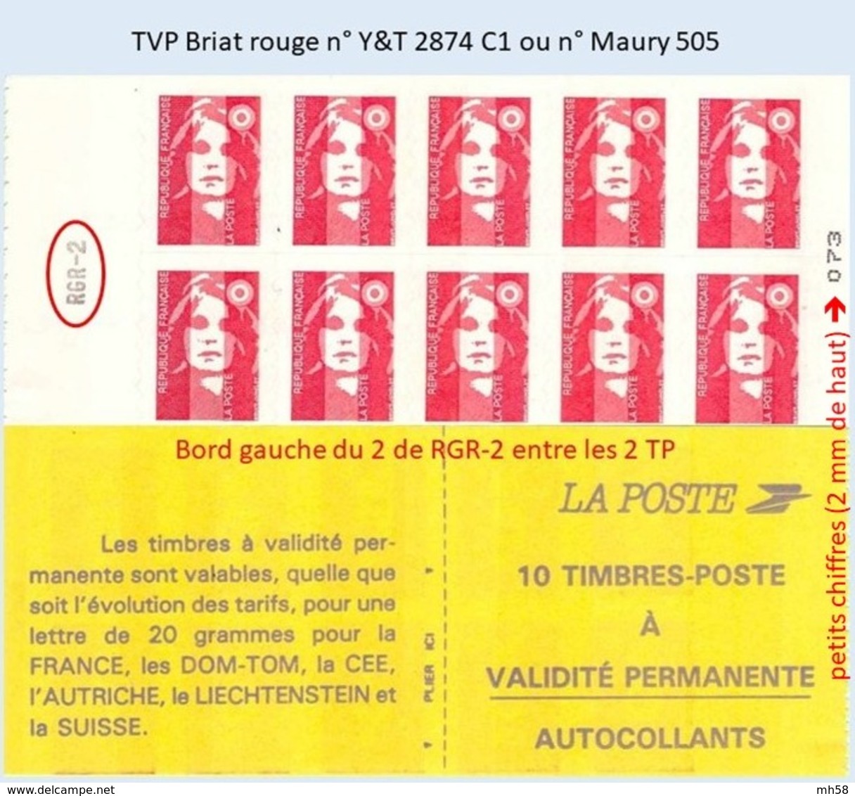 FRANCE - Carnet Avec RGR-2 - TVP Briat Rouge - YT 2874 C1 / Maury 505 - Autres & Non Classés