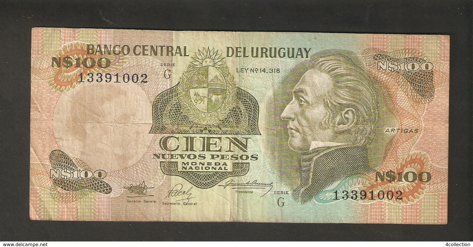 T.  URUGUAY N$100 Cien Nuevos Pesos 1987 Ser. G  13391002 - Uruguay