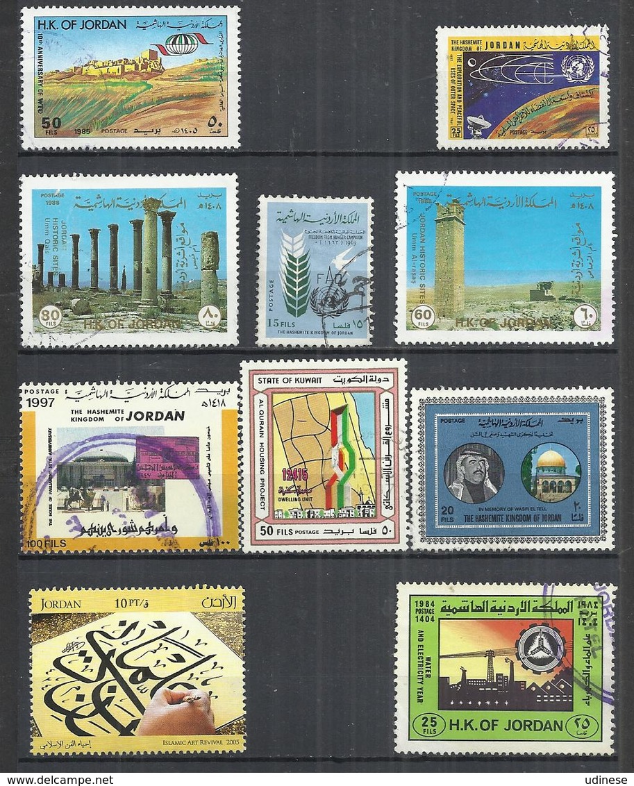 TEN AT A TIME - JORDAN - LOT OF 10 DIFFERENT COMMEMORATIVE 3 - USED OBLITERE GESTEMPELT USADO - Jordanie