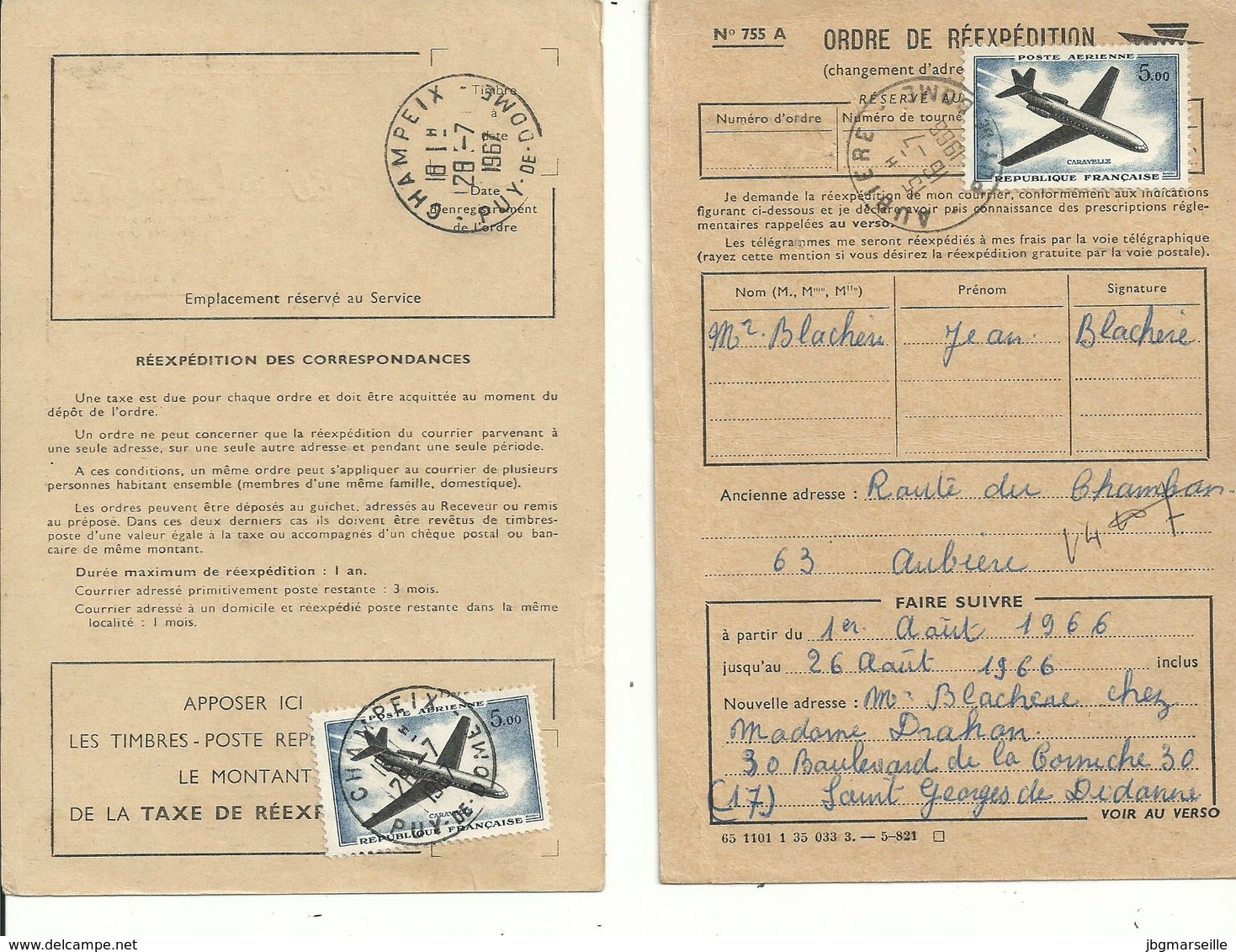 2 Ordres De REEXPEDITION Avec N° 40 P A (caravelle à 5.00fr).......à Voir - 1961-....