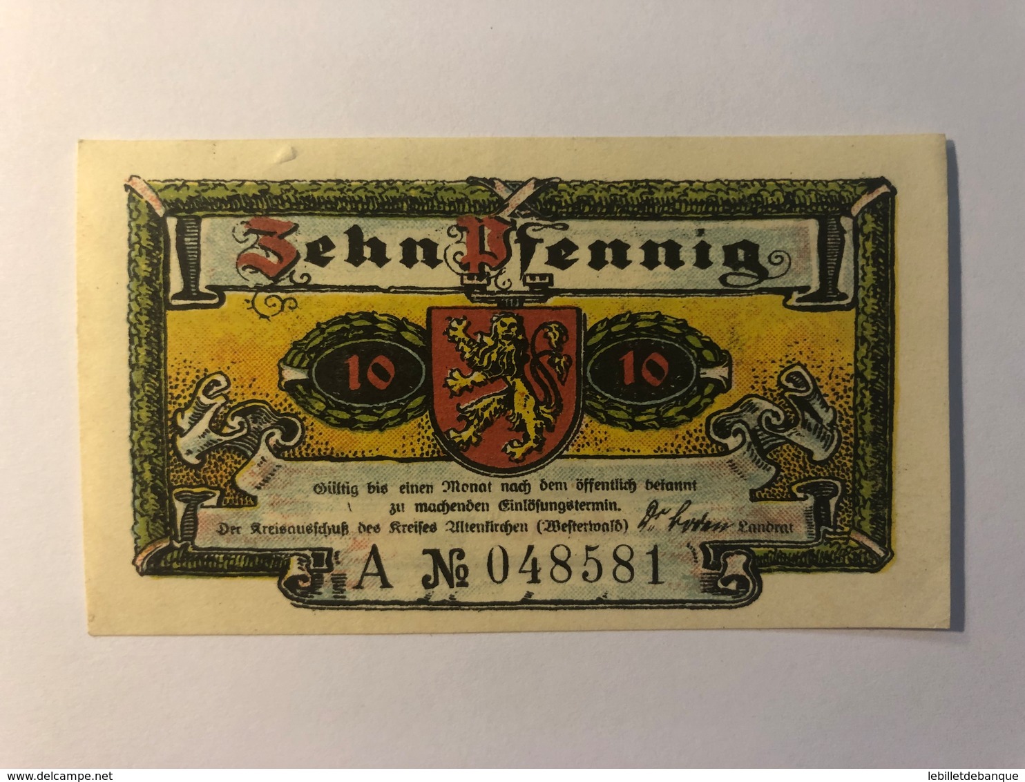 Allemagne Notgeld Altenkirchen 10 Pfennig - Collections