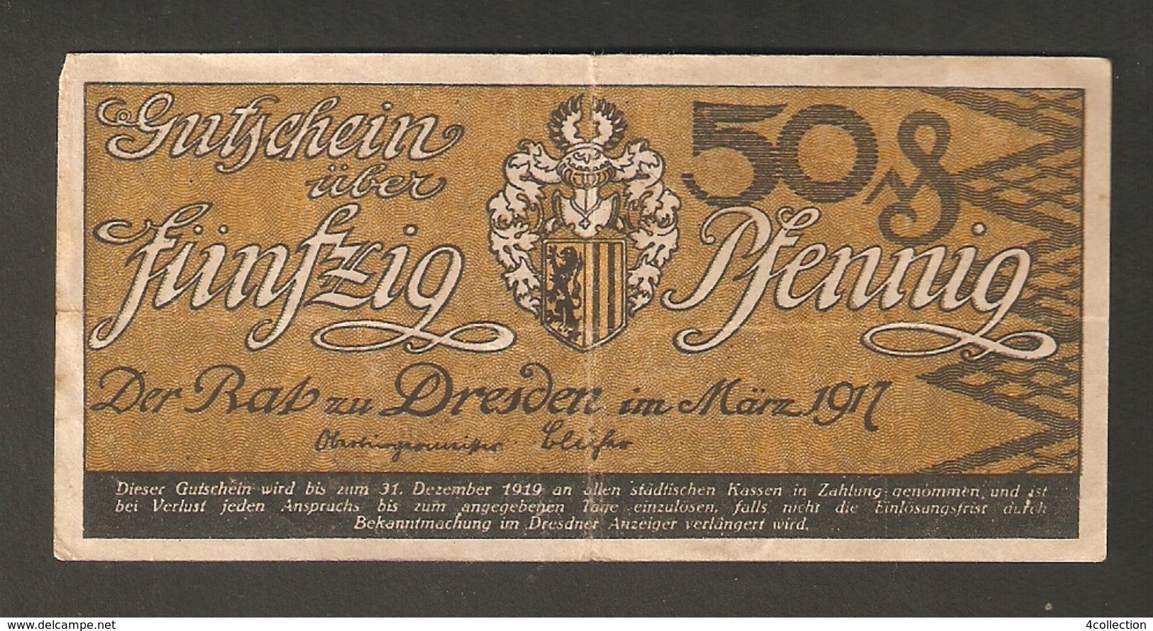 T.  Germany Notgeld Der Stadt DRESDEN 50 Pfennig 1917 / 1919 Reihe HH No. 61371 - [11] Local Banknote Issues