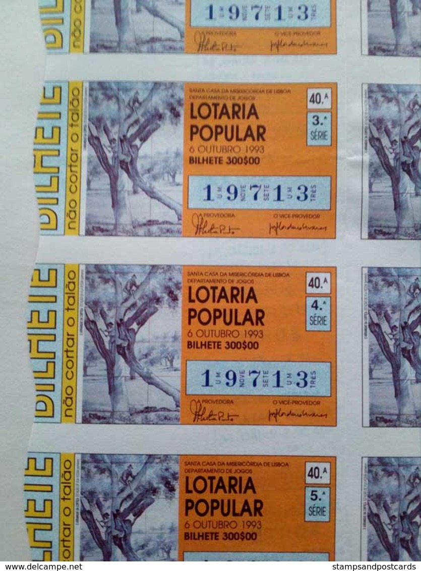 Portugal Loterie Populaire 06-10-1993 Azulejo Gare Train Vila Vicosa Chêne-liège Lottery Cork Tree Railway Station Tile - Billets De Loterie