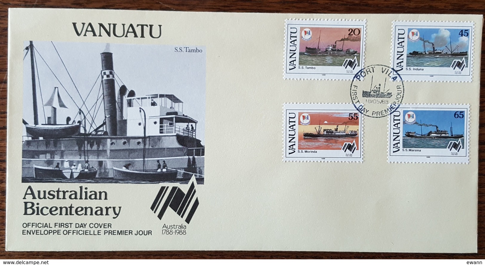 Vanuatu - FDC 1988 - YT N°801 à 804 - Implantation Des Premiers Colons En Australie - Vanuatu (1980-...)