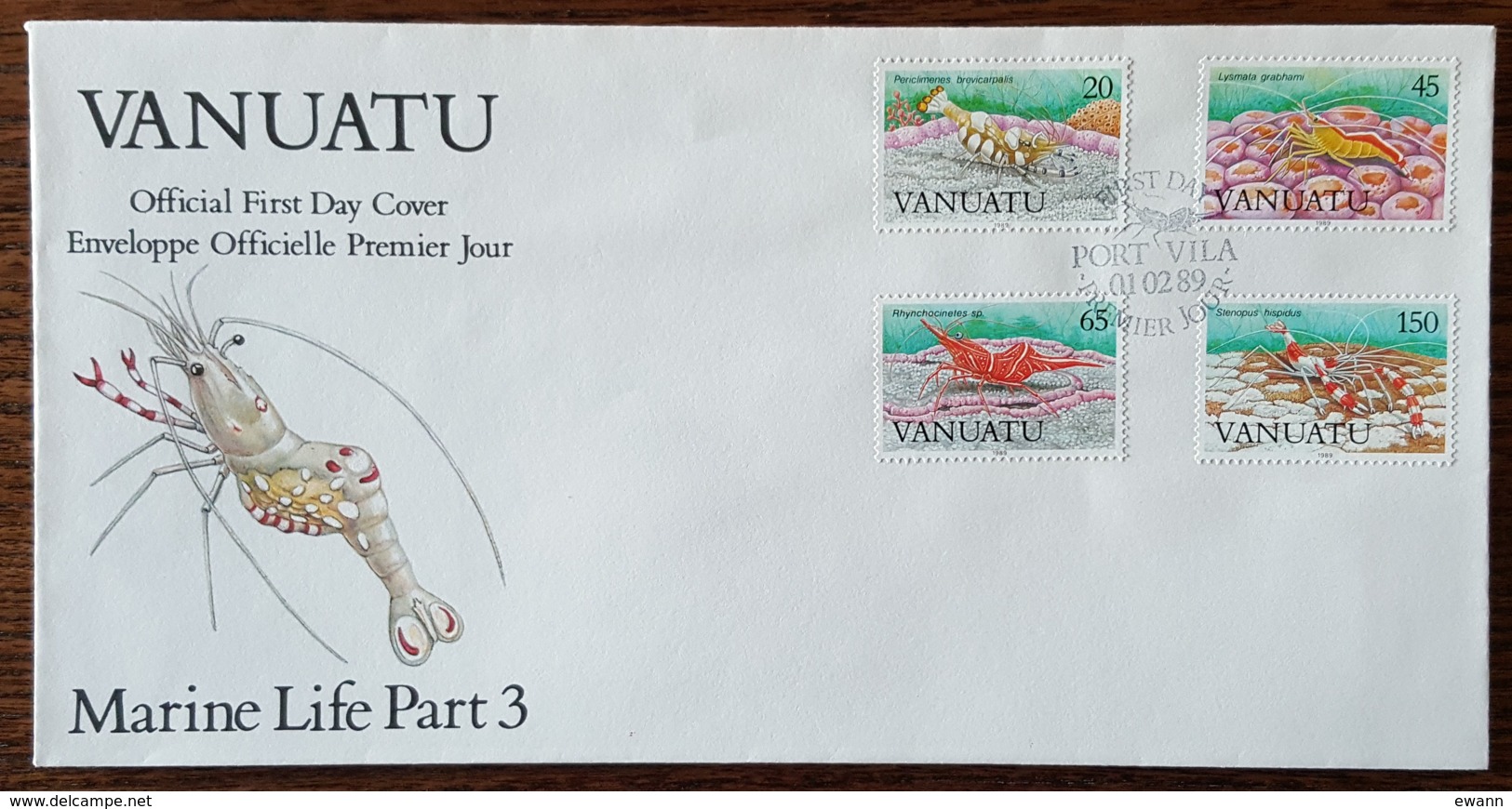 Vanuatu - FDC 1989 - YT N°822 à 825 - Faune Marine / Crevettes - Vanuatu (1980-...)