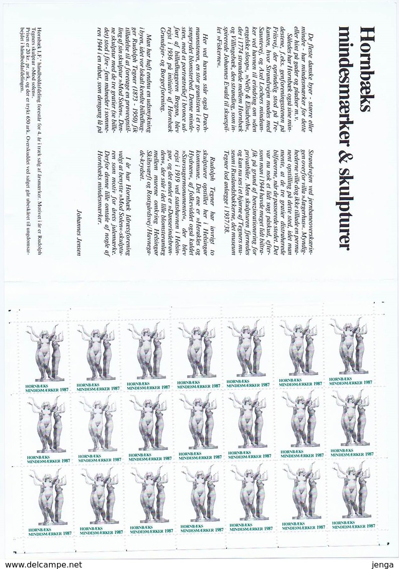 Denmark; Poster Stamp Sheet.  Memorials And Sculptures In Hornbæk 1987.  Sheet With 20 Stamps In Folder, MNH **. - Sonstige & Ohne Zuordnung