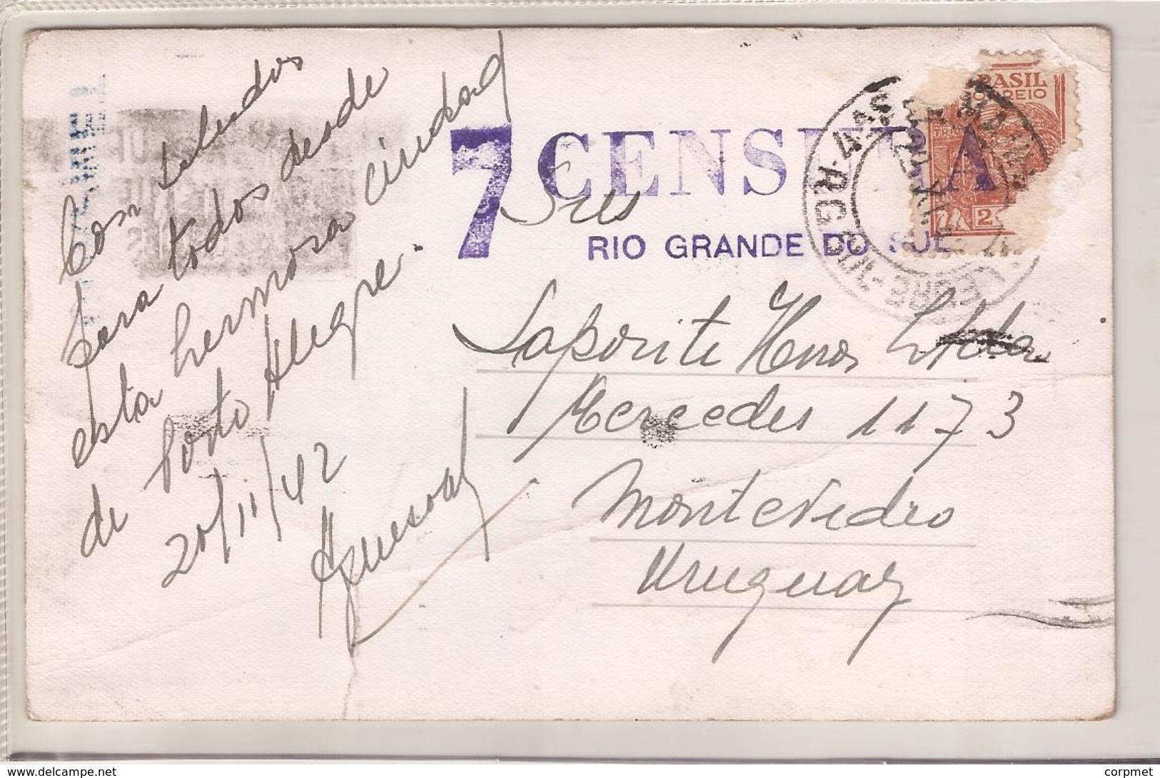 BORGES DE MEDEIROS - 1942 Sent To MONTEVIDEO - Vf CENSURA Cancel At Back - Pub. Casa Do Amador - Porto Alegre