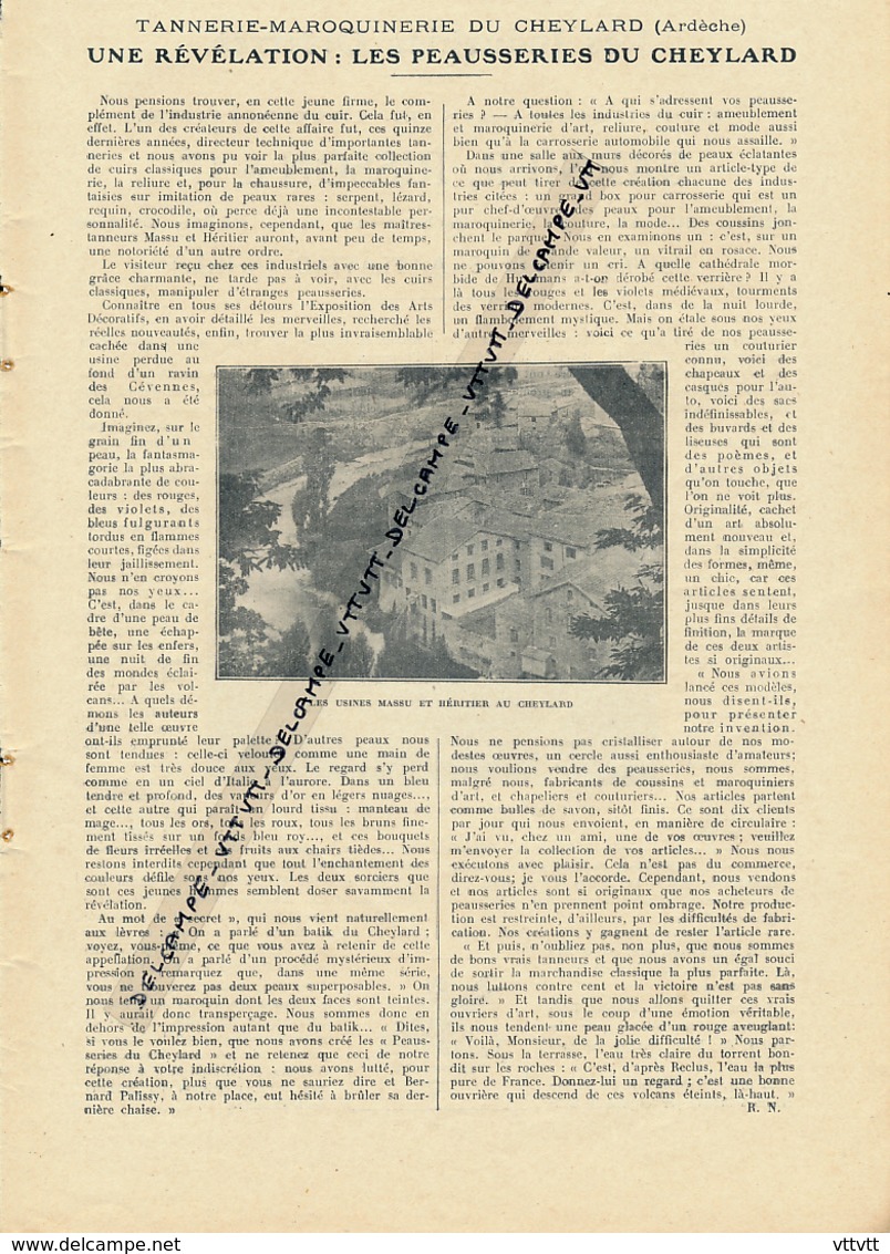 1925 : Document, ARDECHE (1 Page Illustrée) Les Peausseries Du Cheylard, Tannerie, Maroquinerie, Usines - Non Classés