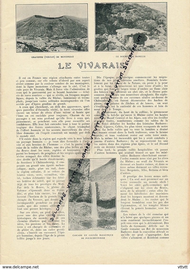 1925 : Document, ARDECHE (3 Pages Illustrées) Le Vivarais, Gravenne, Banelle, Pourcheyrolle, Le Ray-Pic, Cruas, Viviers - Non Classés