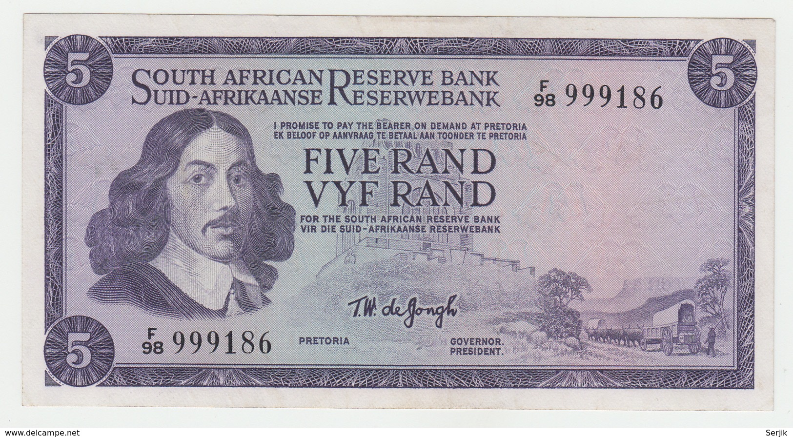 South Africa 5 Rand 1967 - 1974 VF++ Pick 111b 111 B - South Africa