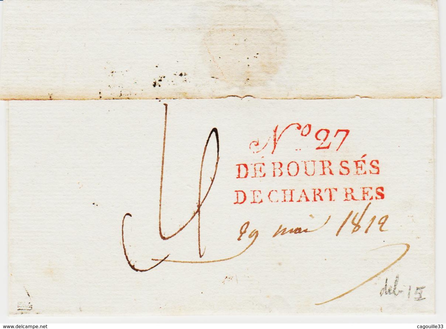 France , DEBOURSE De 27 De Chartres  En 1812 En Rouge  , Provenance Paris    LUXE Ind 18 - 1801-1848: Précurseurs XIX