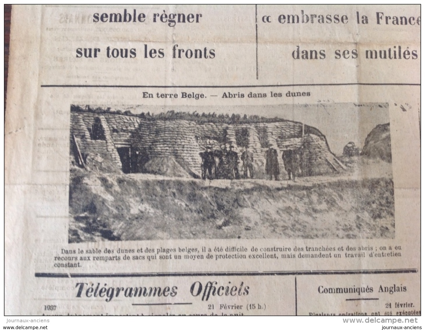 WW1 - Journal Du 24 Février 1917 -  LE MORVAN RÉPUBLICAIN - BELGIQUE ABRIS DANS LES DUNES - Documents Historiques