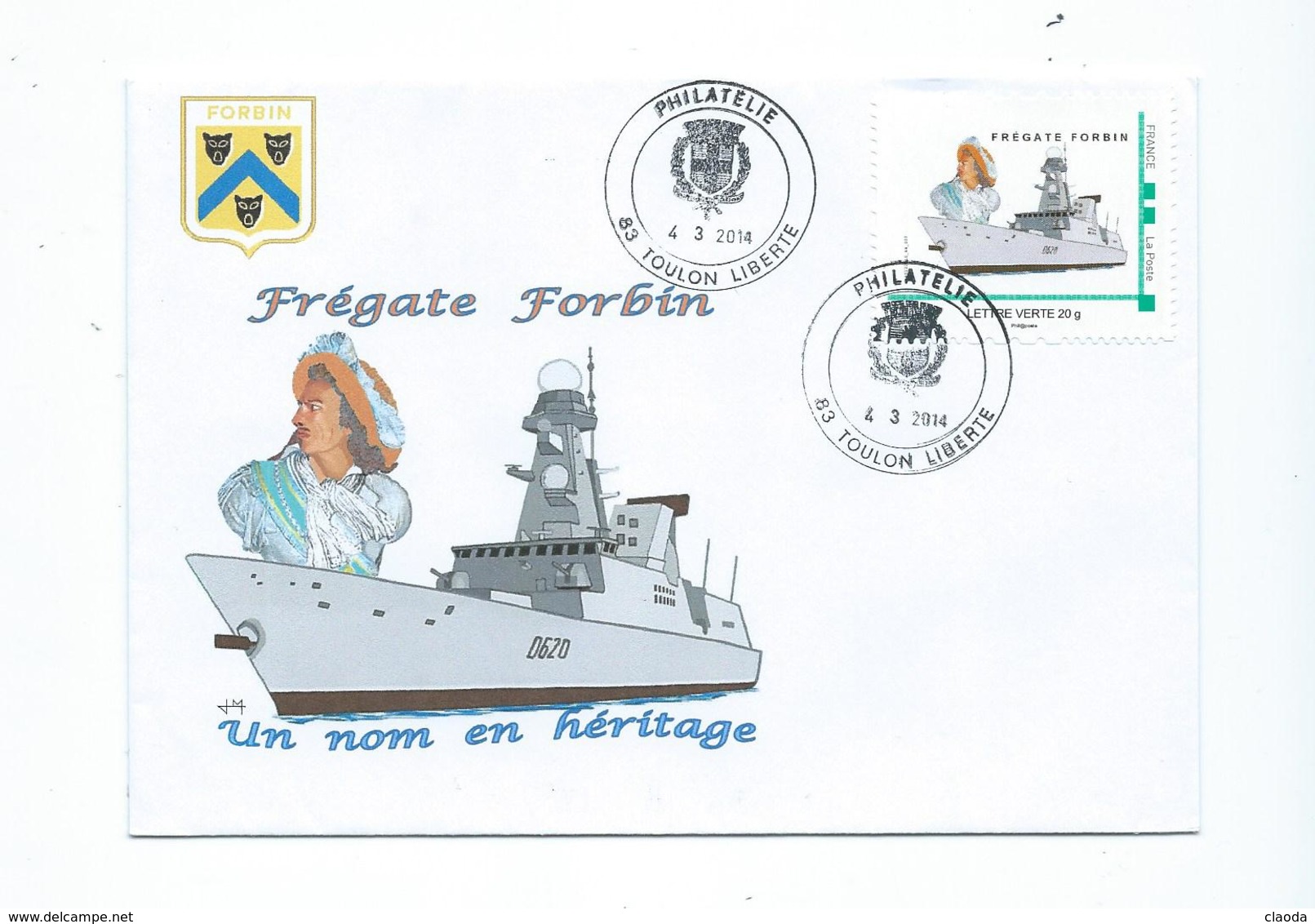 16725 -  FREGATE FORBIN - PLI ILLUSTRÉ + TIMBRE PERSONNALISÉ CONCORDANT  - 2014 - Poste Navale