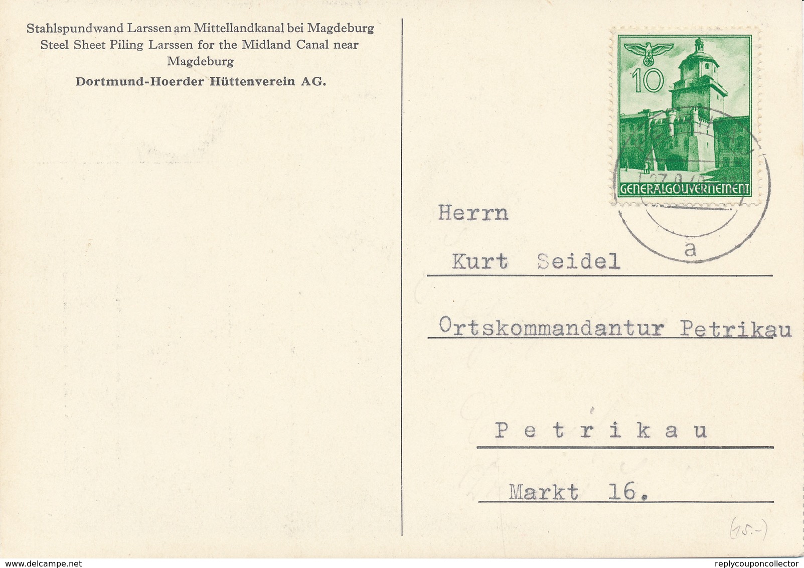 LARSSEN / Magdeburg - 1940 , Stahlspundwand Am Mittellandkanal - PETRIKAU / Piotrkow Tribunalski / GenGouv - Magdeburg