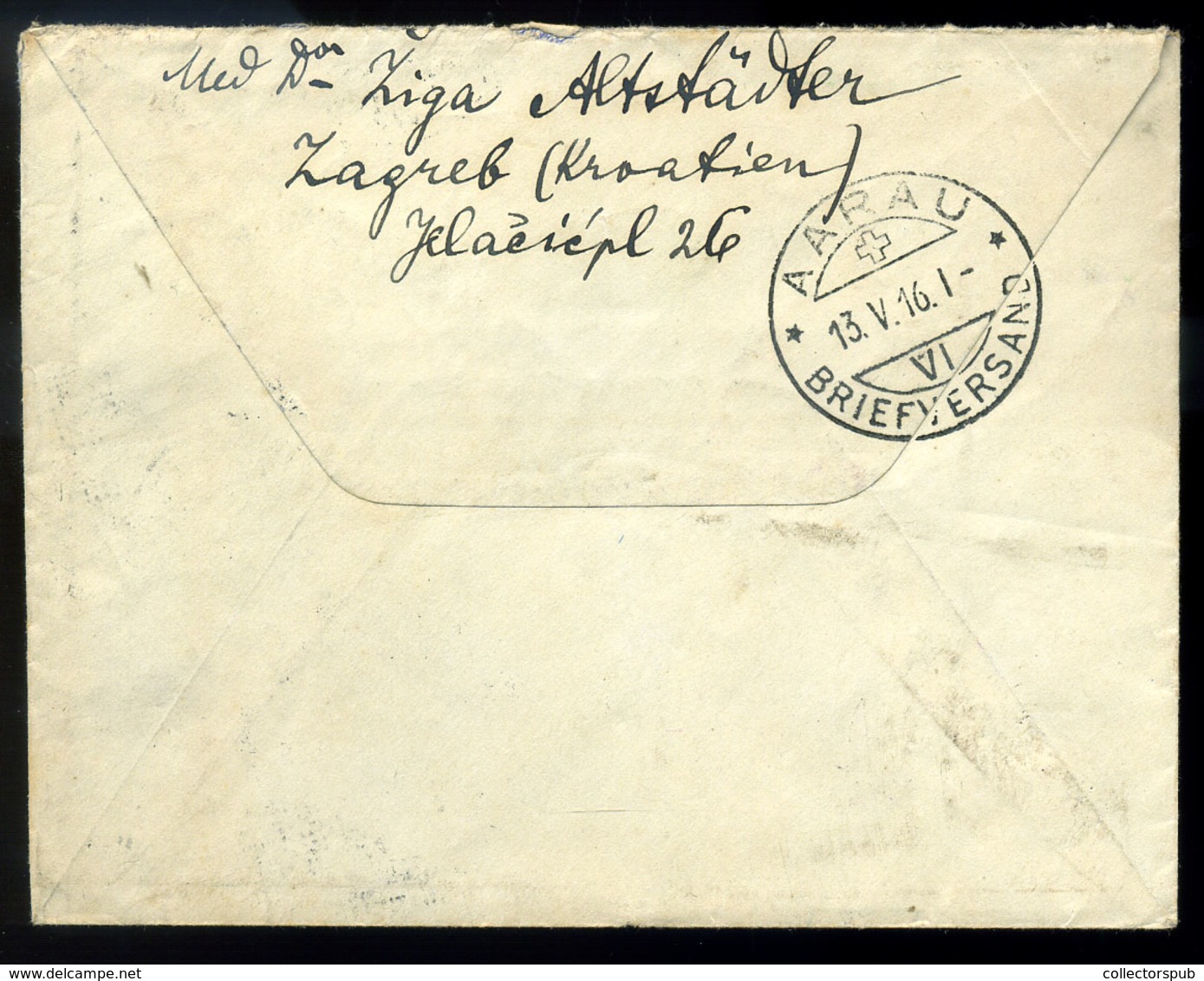 CROATIA ZÁGRÁB 1916. Cenzúrázott Levél Turul-Hadisegély Négyszínű Vegyes Bérmentesítéssel Svájcba - Covers & Documents