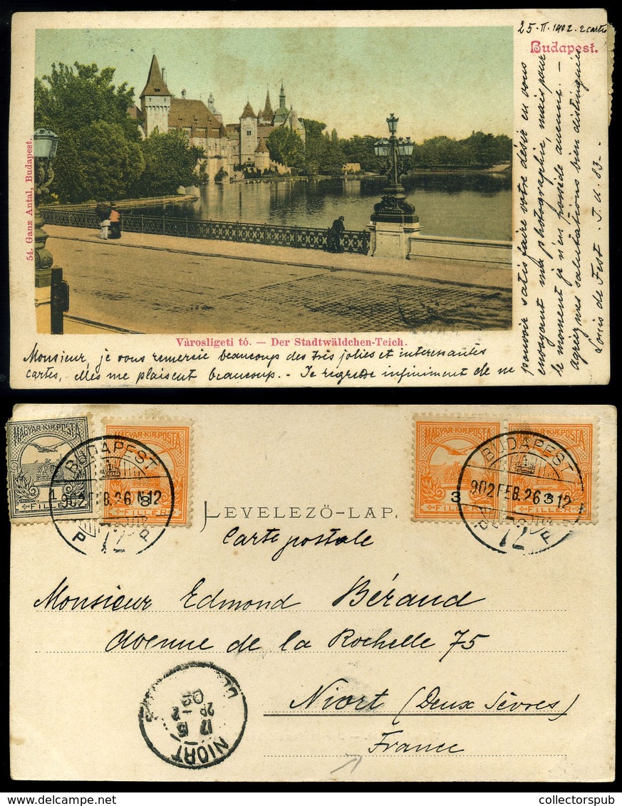 BUDAPEST 1901. Városliget, Ganz Képeslap 3*3+1f Franciaországba Küldve  /  1901 City Park Ganz Vintage Pic. P.card 3*3+1 - Briefe U. Dokumente