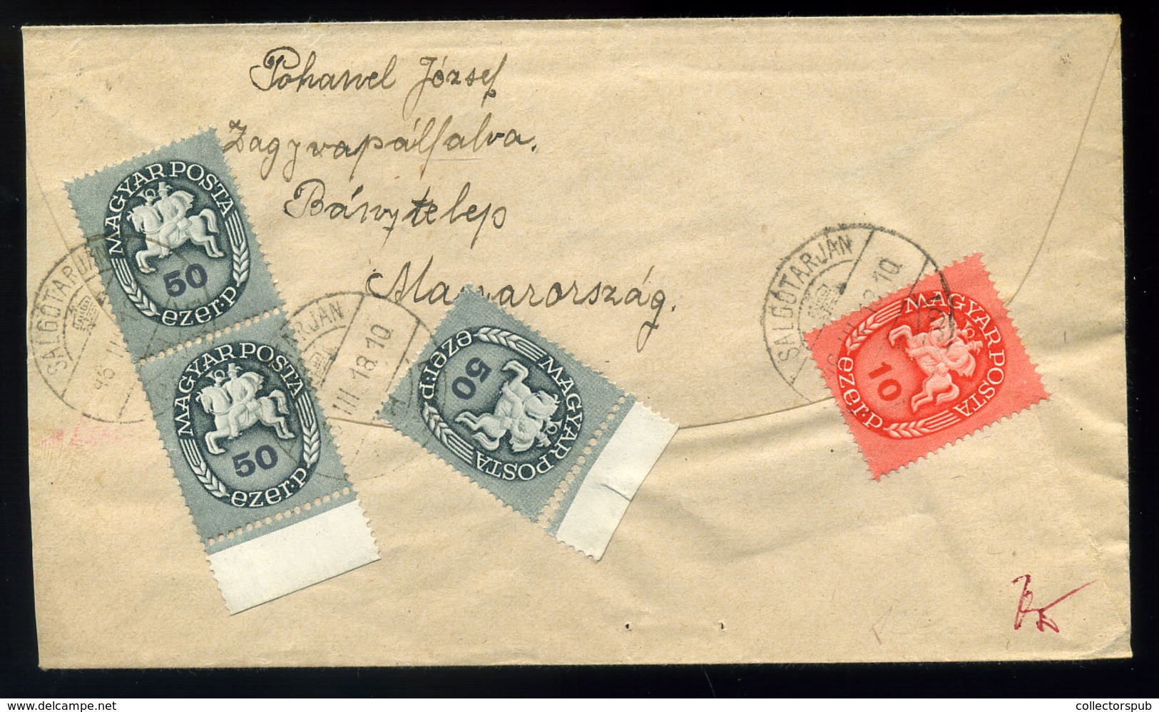 SALGÓTARJÁN 1946. Inflációs Levél, Lovasfutár Bélyegekkel Csehszlovákiába Küldve - Cartas & Documentos