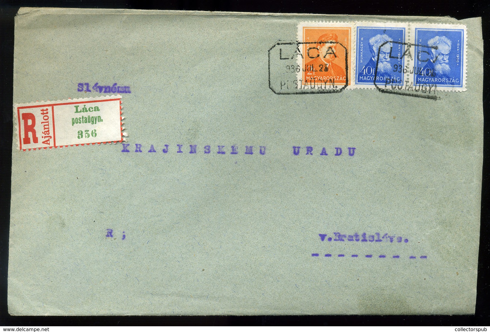 LÁCA 1936. Ajánlott Levél Arcképek Bélyegekkel, Postaügynökségi Bélyegzéssel Csehszlovákiába Küldve - Covers & Documents