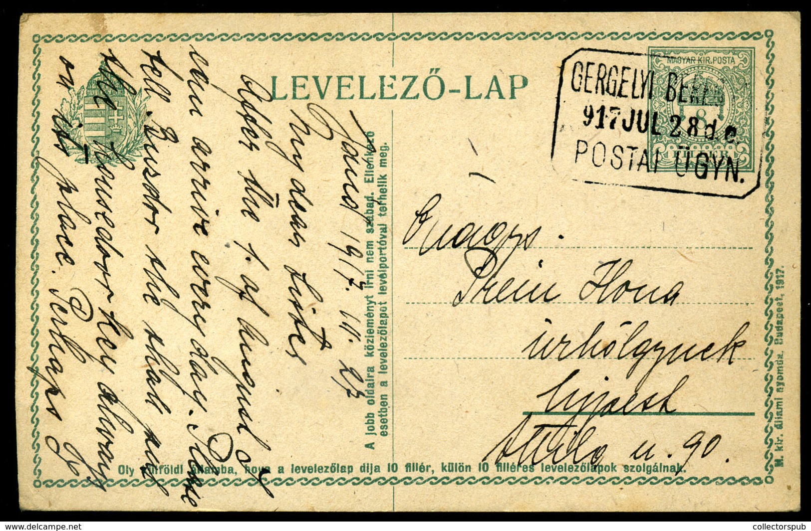 GERGELYI 1917. Díjjegyes Lap  Postaügynökségi Bélyegzéssel   /  1917 Stationery Card Postal Agency Pmk - Used Stamps