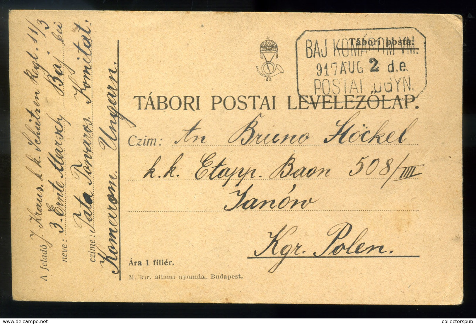BAJ 1917. Táboriposta Lap  Postaügynökségi Bélyegzéssel - Used Stamps