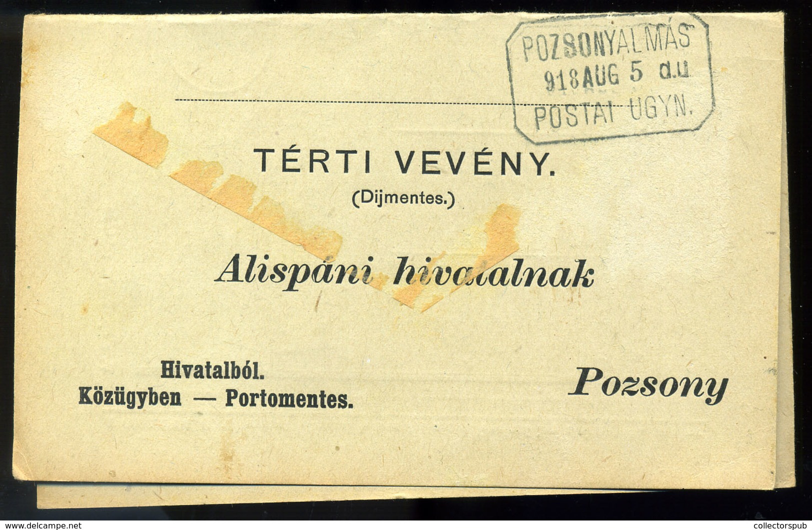 POZSONYALMÁS 1918. Portómentes Postázott Tértivevény Postaügynökségi Bélyegzéssel - Used Stamps