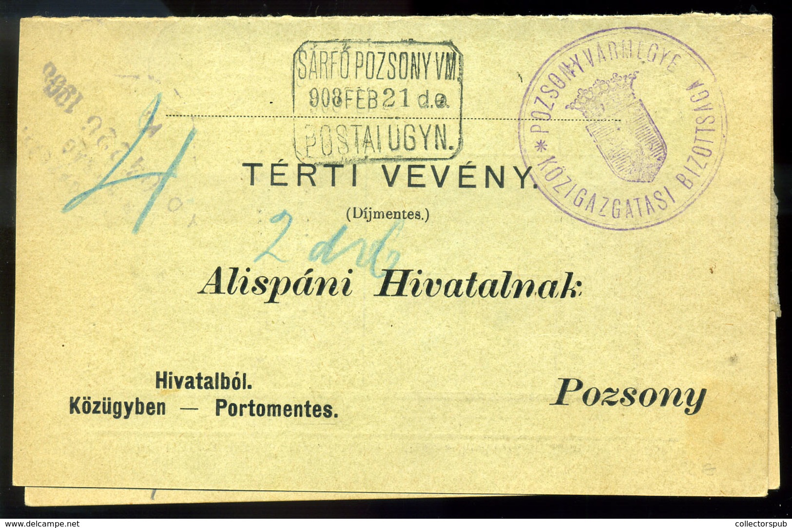 SÁRFŐ / Blatné 1908. Portómentes Postázott Tértivevény Postaügynökségi Bélyegzéssel - Used Stamps