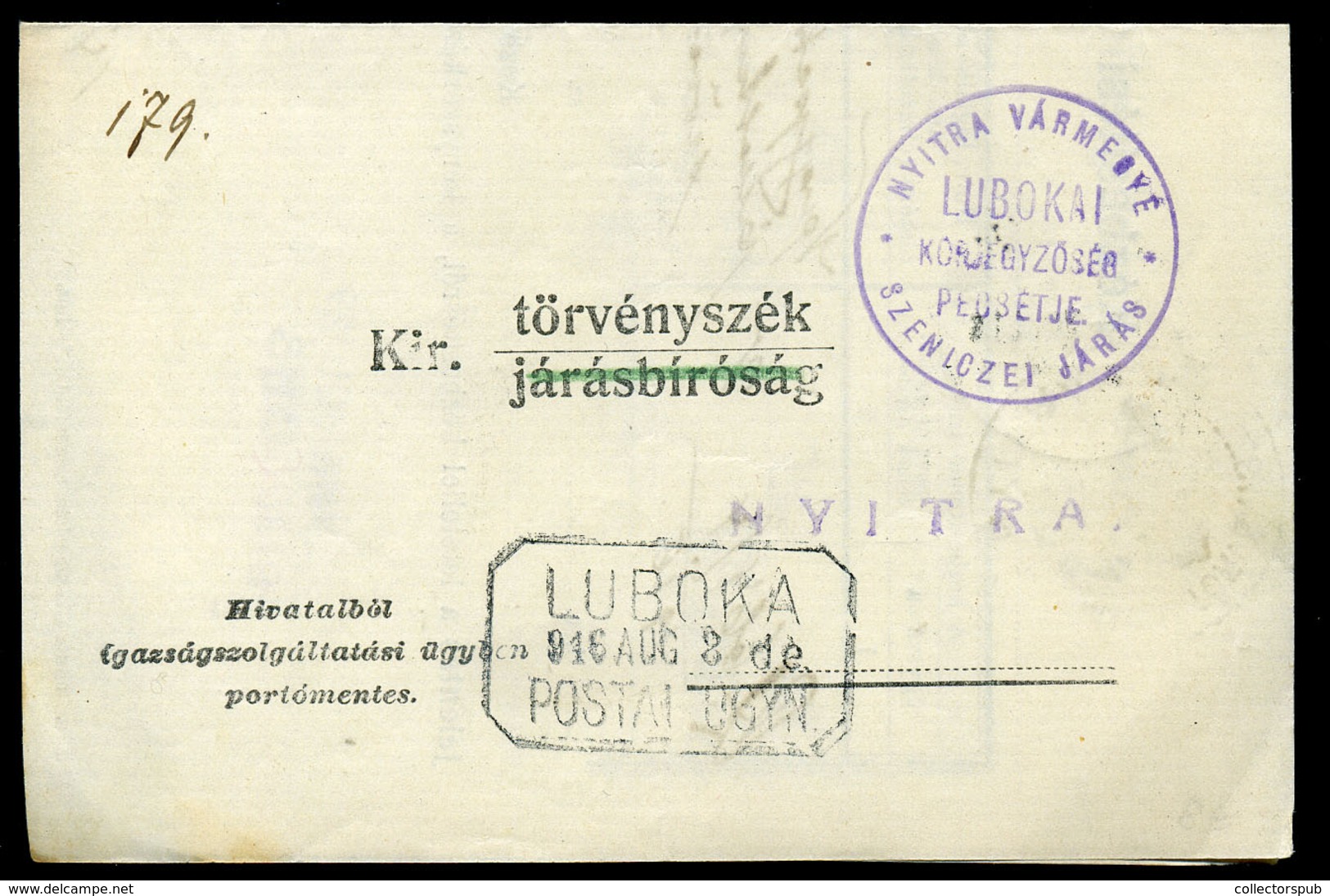 LUBOKA 1916. Portómentes Postázott Tértivevény Postaügynökségi Bélyegzéssel - Used Stamps