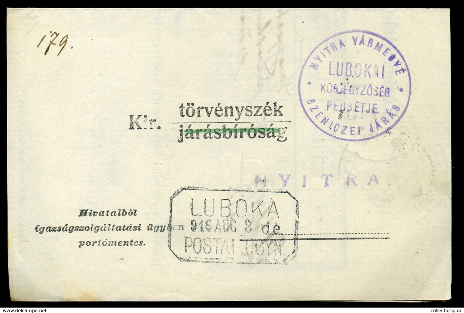 LUBOKA 1916. Portómentes Postázott Tértivevény Postaügynökségi Bélyegzéssel - Usati